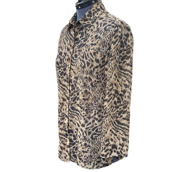 JM Collection JENNIFER MOORE Leopard Print Blouse Size 10 Multicolor Semi-Sheer - Picture 2 of 15